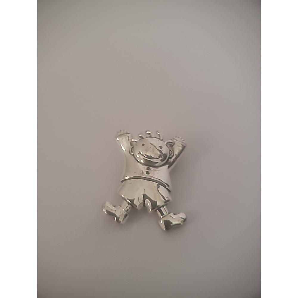 Vintage Silver Tone Pendant Brooch Pin‎ Boy Jumping Hair Jewelry Costume